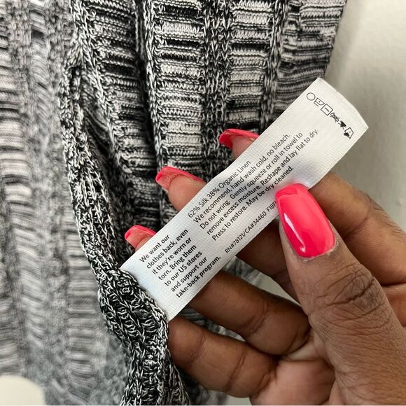 Eileen‎ Fisher Women Silk Linen Cardigan Sweater Large Black White Open Front - Picture 4 of 7